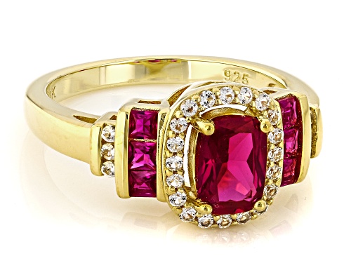1.25ctw Lab Ruby With 0.25ctw Lab White Sapphire 18k Yellow Gold Over Sterling Silver Ring - Size 8