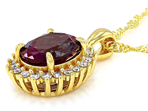 2.64ct Lab Alexandrite With 0.20ctw Prazana® Lab Grown Diamonds 18k Gold Over Silver Pendant/Chain