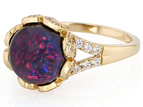 2.04ct Black Ethiopian Opal With 0.46ctw White Zircon 18k Yellow Gold Over Sterling Silver Ring - Size 8