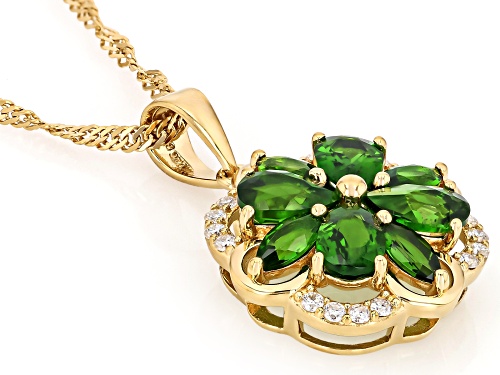 2.16ctw Chrome Diopside With 0.14ctw Moissanite Fire® 18k Yellow Gold Over Silver Pendant/Chain