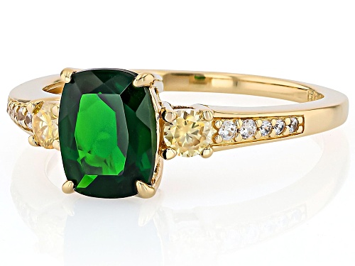 1.22ct Chrome Diopside with 0.28ctw Yellow & White Zircon 18k Gold Over Silver Ring - Size 7