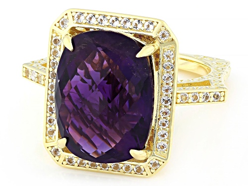 9.30ct African Amethyst With 0.90ctw White Topaz 18k Yellow Gold Over Sterling Silver Ring - Size 8