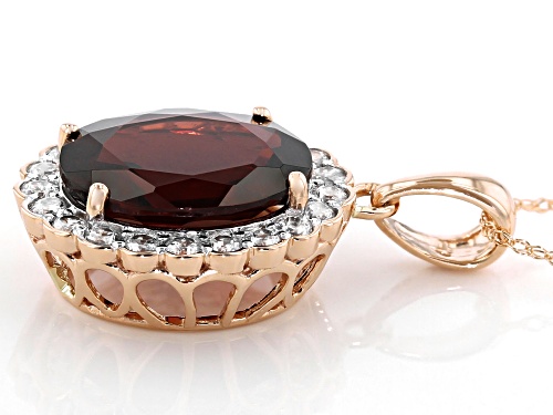 4.38ct Oval Vermelho Garnet™ With .60ctw Round White Zircon, 14k Rose Gold Pendant With Chain