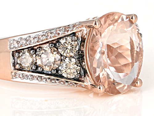 2.10ct Cor-De-Rosa Morganite™, .51ctw Champagne Diamonds & .24ctw White Zircon 14k Rose Gold Ring - Size 9
