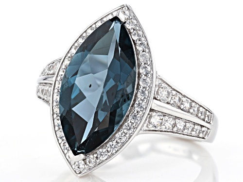 3.83ct Marquise London Blue Topaz With .68ctw Round White Zircon Rhodium Over 14k White Gold Ring - Size 8