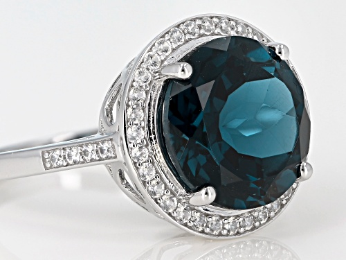 7.01ct Round London Blue Topaz With .51ctw Round White Zircon Rhodium Over 14k White Gold Ring - Size 8