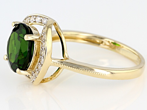 2.55ct Round Chrome Diopside With .22ctw Round White Zircon 14k Yellow Gold Ring - Size 7
