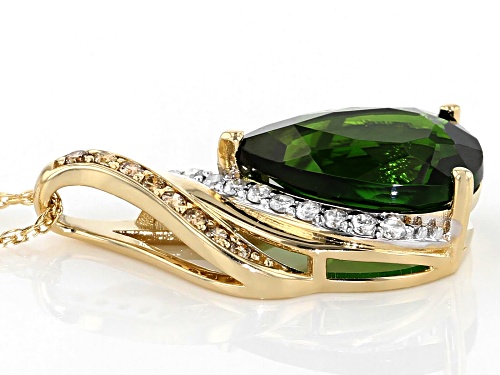 1.79ct Chrome Diopside with .07ctw White & Champagne Diamond Accents 14k Gold Pendant W/Chain
