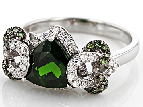 1.57ct Chrome Diopside, .20ctw White & .09ctw Green Diamond Accent Rhodium Over 14k White Gold Ring - Size 7