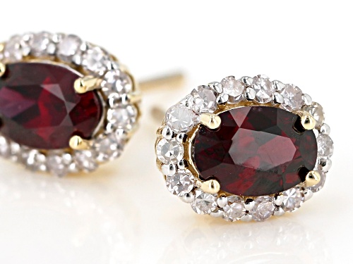 .95ctw Oval Anthill Garnet With .27ctw Round White Diamonds 14k Yellow Gold Stud Earrings