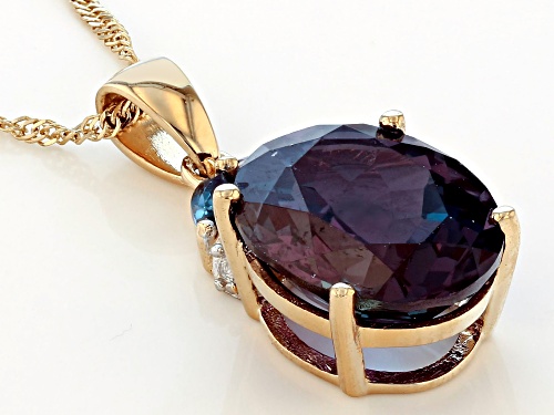 4.61ctw Oval & Marquise Lab Created Alexandrite, .05ctw Diamond Accent 14k Gold Pendant W/Chain