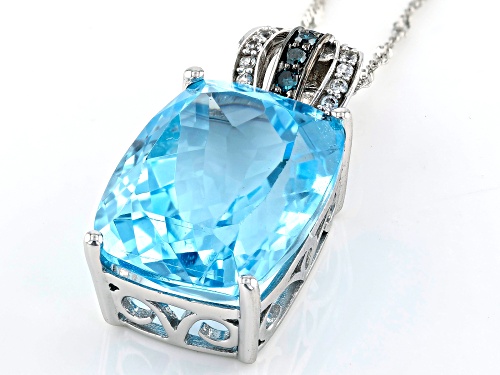 12.54ctw Glacier Topaz™, Zircon & Blue Diamond Accent Rhodium Over 14k White Gold Pendant W/Chain