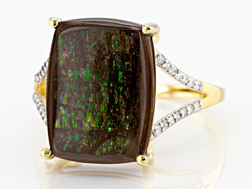 16x12mm Cushion Ammolite Doublet With .12ctw Round White Diamonds 14k Yellow Gold Ring - Size 9