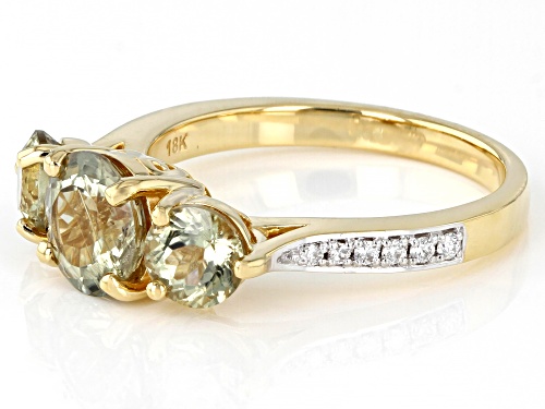 2.03ctw Round Green Color Change Turkish Diaspore With 0.08ctw Round Diamond 18k Yellow Gold Ring - Size 8