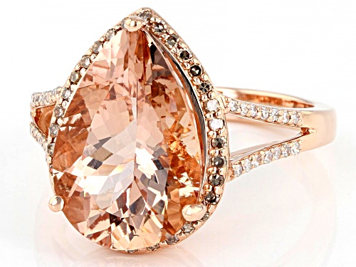 4.46ct Pear Cor-De-Rosa Morganite™ With 0.23ctw Champagne & White Diamond 14k Rose Gold Ring - Size 9