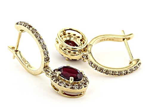 .95ctw Oval Anthill Garnet With .45ctw Champagne Diamond 14k Yellow Gold Earrings