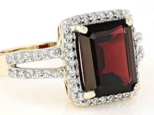 3.44ct Emerald Cut Vermelho Garnet™ With .23ctw  Round White Zircon 14k Yellow Gold Ring - Size 9