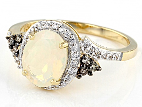 .77ct Ethiopian Opal With .05ctw Champagne Accent  Diamond And .21ctw White Zircon 14k Gold Ring - Size 6