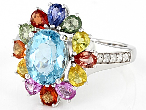 1.87ct Oval Apatite With 2.08ctw Multi Sapphire And White Diamond Rhodium Over 14k White Gold Ring - Size 8