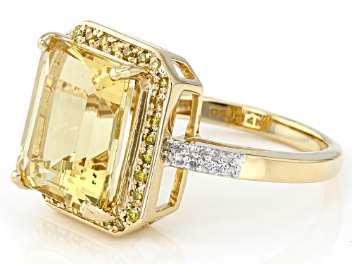 4.67ct Octagonal Rectangular Yellow Beryl With 0.18ctw Yellow & White Diamond 14k Yellow Gold Ring - Size 6