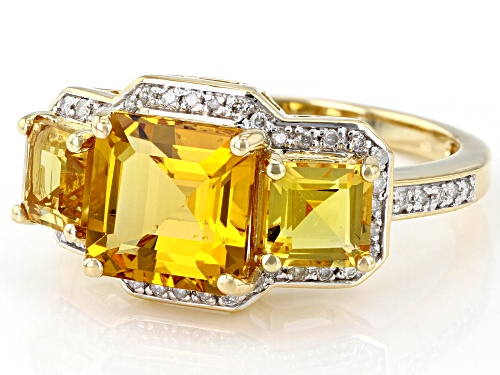 2.98ctw Octagonal Yellow Beryl With 0.13ctw Round White Diamond 14k Yellow Gold Ring - Size 9