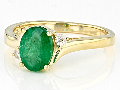0.94ct Oval Zambian Emerald With 0.07ctw Round White Diamond 14k Yellow Gold Ring - Size 7