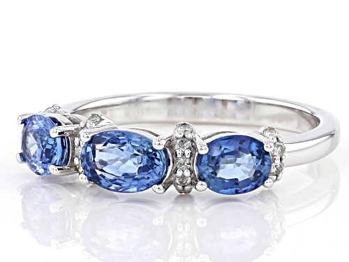 1.28ctw Oval Ceylon Sapphire With 0.09ctw Round White Diamond Rhodium Over 14k White Gold Ring - Size 6