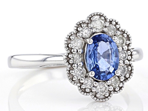 0.82ct Round Ceylon Sapphire With 0.44ctw Round White Diamond Rhodium Over 14k White Gold Ring - Size 8