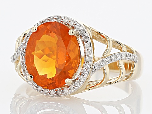 2.04ct Oval Mexican Fire Opal With 0.21ctw Round White Diamond 14k Yellow Gold Ring - Size 9