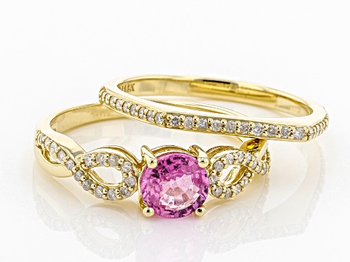 0.81ct Round Pink Sapphire With 0.26ctw Round White Diamond 14k Yellow Gold Ring Set Of 2 - Size 7
