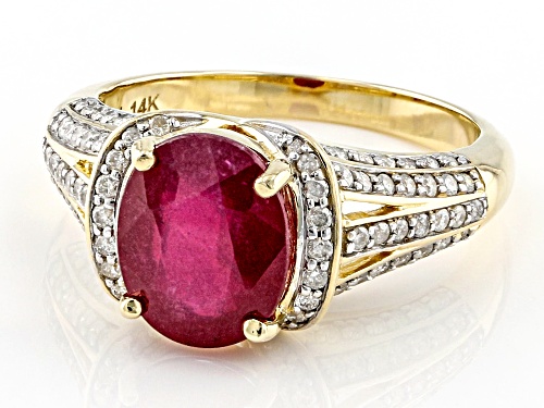 2.74ct Oval Mahaleo® Ruby With 0.42ctw Round White Diamond 14k Yellow Gold Ring - Size 9