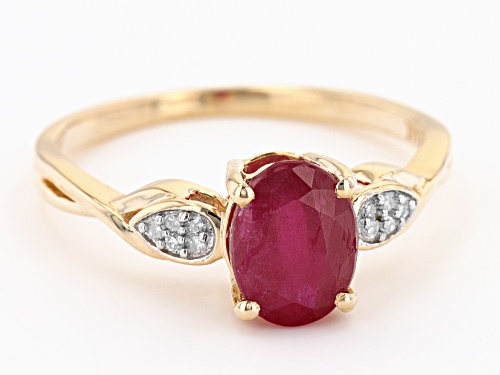 1.45ct Oval Mahaleo® Ruby With 0.04ctw Round White Diamond 14k Yellow Gold Ring - Size 7