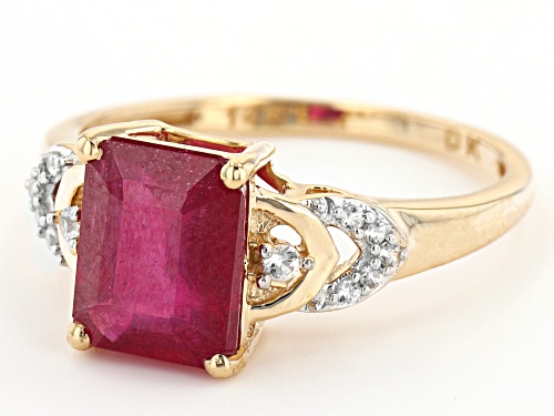 2.89ct Rectangular Octagonal Mahaleo® Ruby With 0.09ctw Round White Zircon 14k Yellow Gold Ring - Size 9