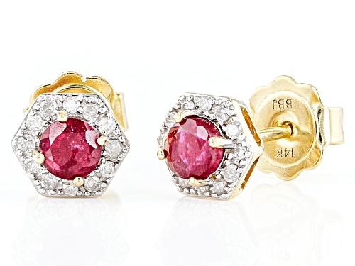 0.77ctw Mahaleo® Ruby With 0.11ctw White Diamond 14k Yellow Gold Stud Earrings