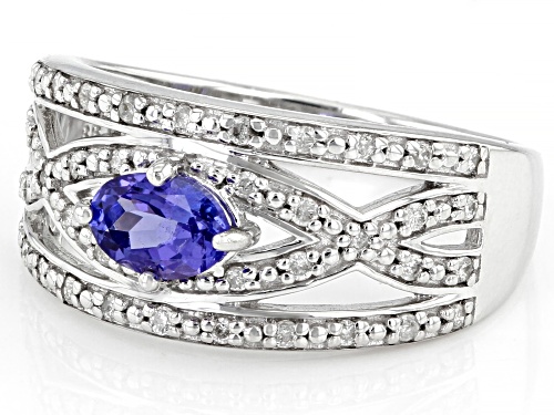 0.38ct Oval Blue Tanzanite And 0.19ctw White Diamond Rhodium Over 14k White Gold Band Ring - Size 9