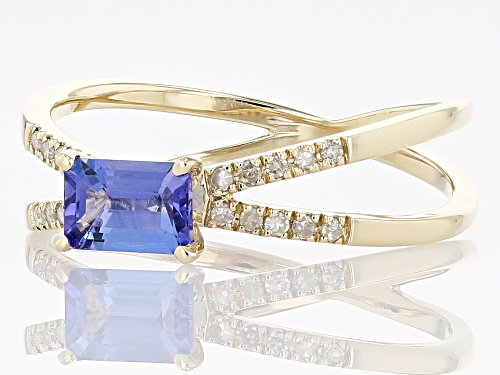 0.55ct Rectangular Octagonal Tanzanite With 0.09ctw White Diamond Accent 14k Yellow Gold Ring - Size 7