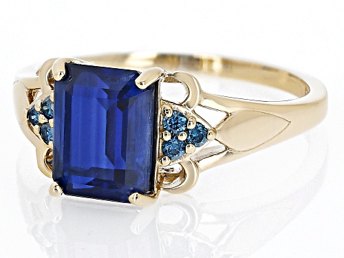 2.50ct Blue Kyanite With 0.09ctw Blue Diamond 14k Yellow Gold Ring - Size 8