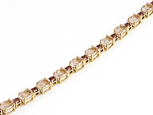 6.20ctw Cor-De-Rosa Morganite(TM) With 1.60ctw Color Shift Garnet 10k Yellow Gold Tennis Bracelet - Size 7.25