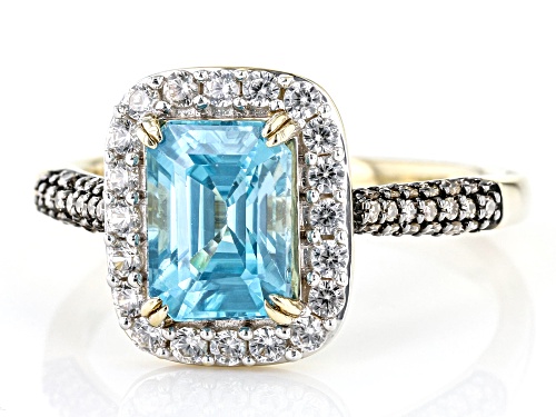 2.08ct Blue Zircon with 0.36ctw White Zircon and 0.14ctw Champagne Diamond 14k Yellow Gold Ring - Size 11