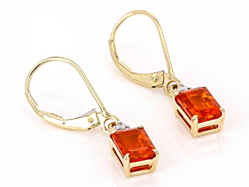 0.86ctw Fire Opal And 0.05ctw White Diamond 14k Yellow Gold Dangle Earrings