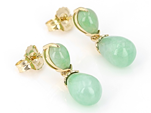 12x8mm, 8x6mm Jadeite 14k Yellow Gold Drop Earrings