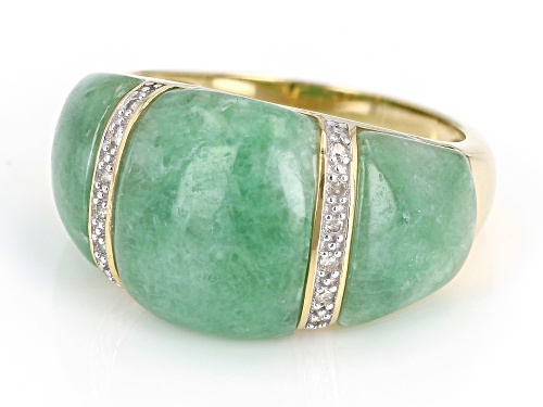 12x10mm, 10x8mm Fancy Cut Jadeite With 0.05ctw Round White Diamond 14k Yellow Gold Ring - Size 8