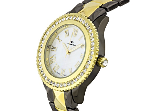 Tavan Charlotte Ladies Watch and Two-Tone Gun Metal/Gold Bracelet and White Pearl Dial
