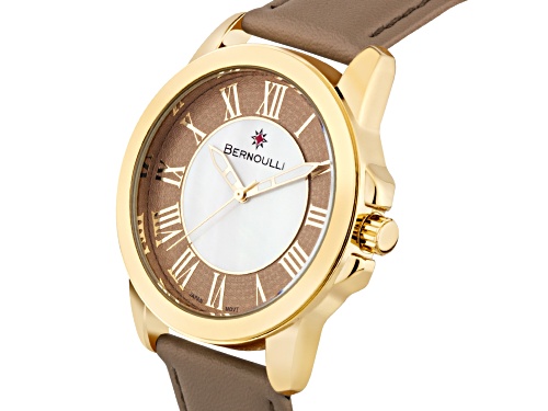 Bernoulli Faun Ladies Watch Genuine Leather Strap, Rose Gold Case, Pink Dial, White MOP Dial Core