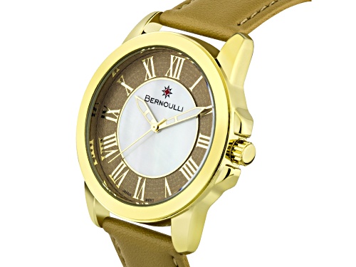 Bernoulli Faun Ladies Watch Genuine Leather Strap Taupe Dial, White MOP Dial Core