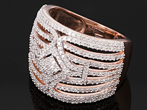 1.00ctw Round Diamond 14k Rose Gold Over Sterling Silver Wide Band - Size 6