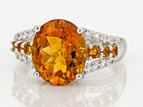 4.00ctw Oval And Round Brazilian Citrine With .29ctw White Zircon Sterling Silver Ring - Size 11