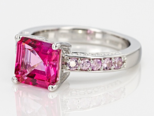 1.61ct Asscher Cut Pink Danburite And .34ctw Round Pink Sapphire Sterling Silver Ring - Size 10