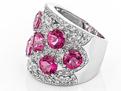 5.10ctw Round Pink Danburite And 1.46ctw Round White Topaz Sterling Silver Band Ring - Size 6