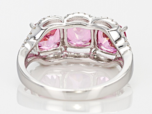2.55ctw Square Cushion Pink Danburite And .21ctw Round White Zircon Sterling Silver 3-Stone Ring - Size 12